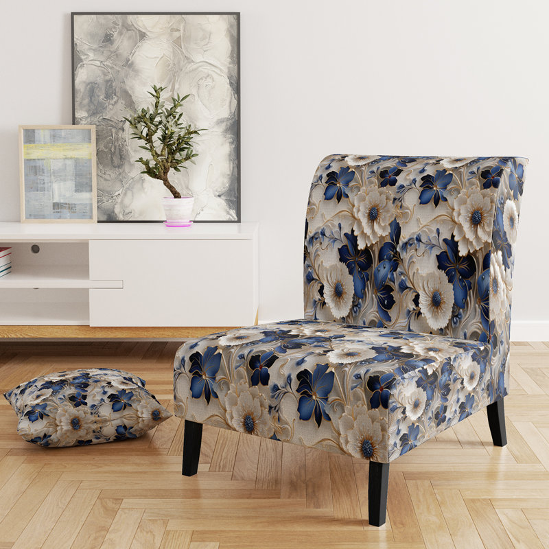 Rustic Victorian Brocade Victorian Pattern - Upholstered Floral Accent Chair Cottage Side Chair
