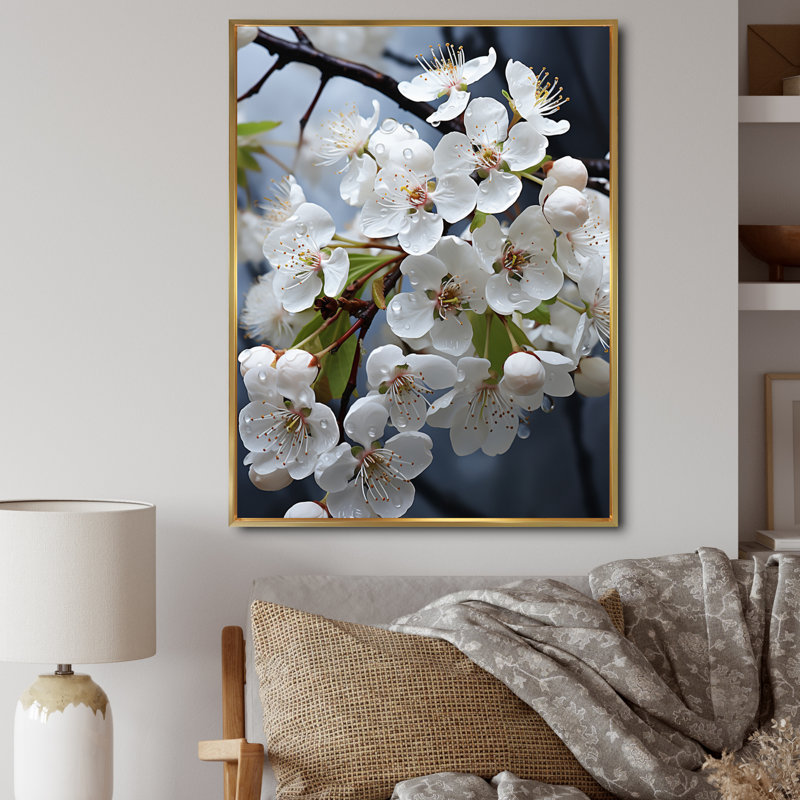 «Apple Blossom Minimalist Serenity III», reproduction sur toile florale, H 44 po x l 34 po x P 1 po, Cadre flottant doré