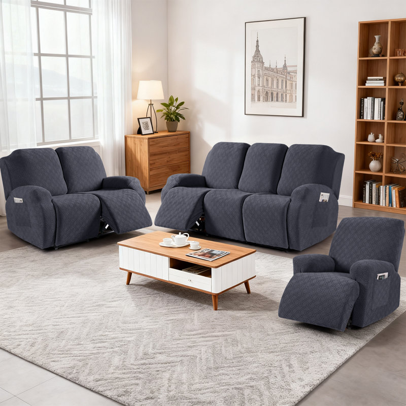  Housse pour canapé inclinable et extensible 2 places Wald, Velours gris foncé