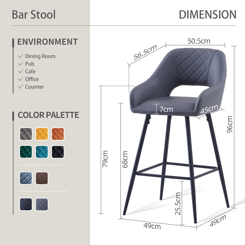 Cowles 67cm Faux Leather Upholstered Arm Bar Stool, Grey