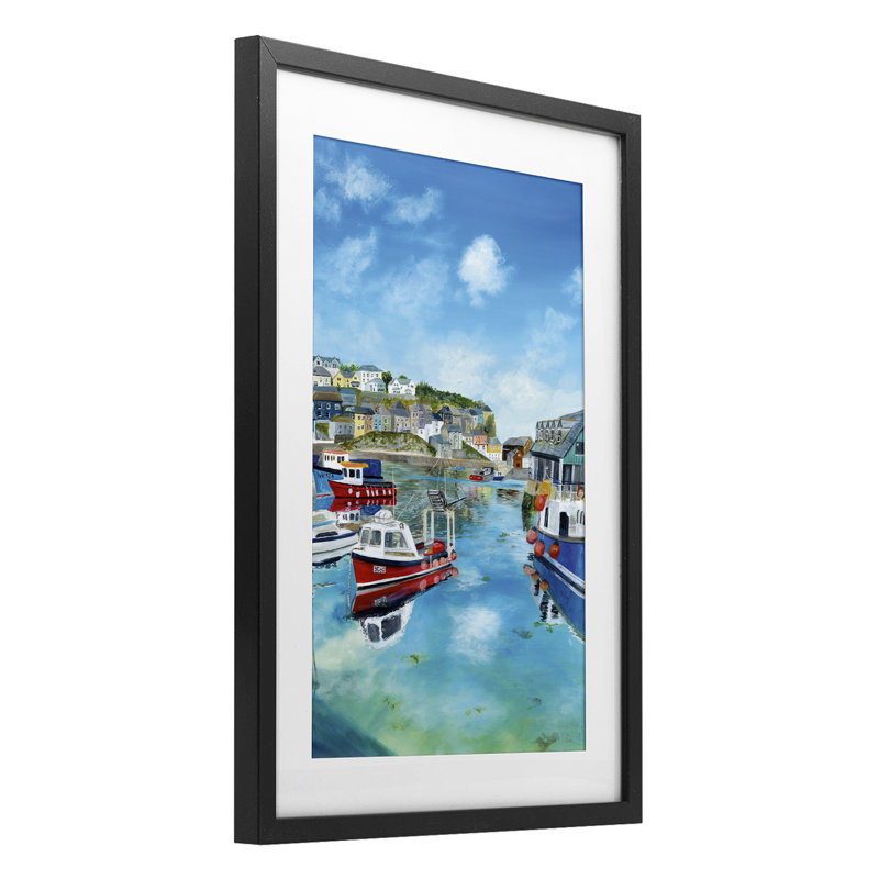 Mevagissey Harbor Reflections, reproduction d'art sous verre, conception de Georgie Harrison, H 20 po x l 14 po