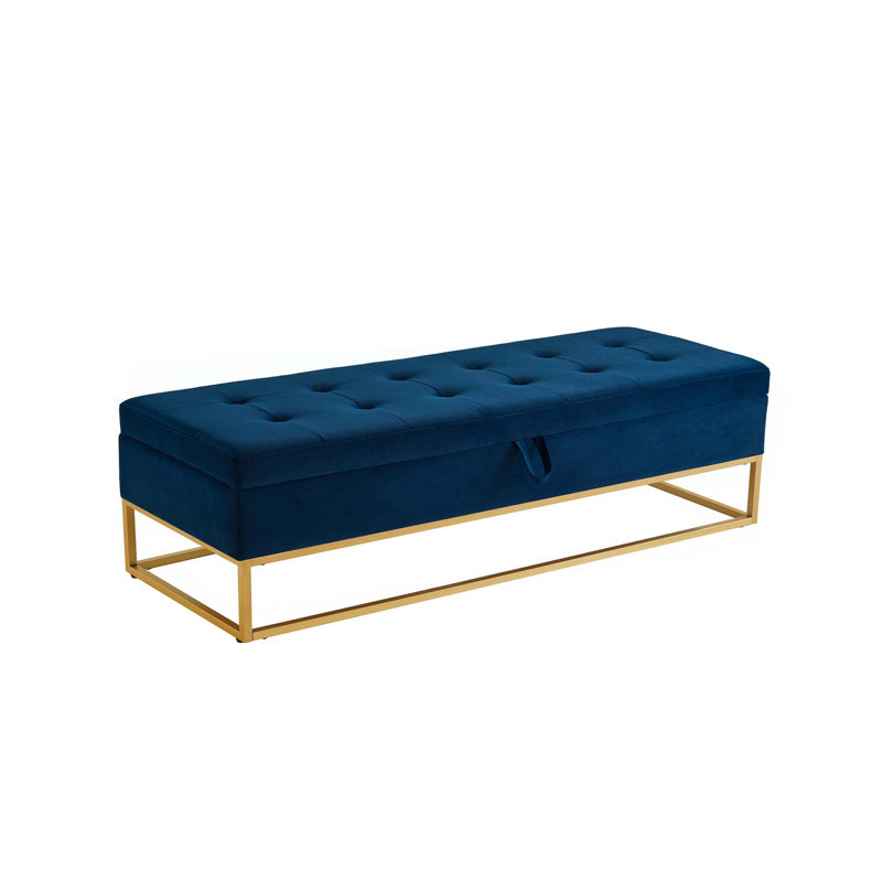 58.6" Bed Bench Metal Base With Storage, Navy Blue