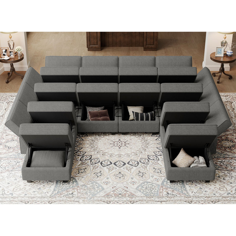 Neemi Modular and Standard U-Shaped Sectional with Storage , Light Gray Polyester Blend