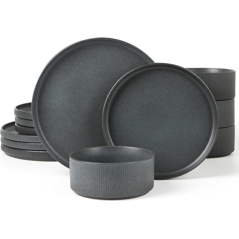 Piece Stoneware Dinnerware Set - Service for 4, Matte Black