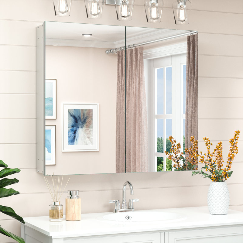 Husai Recessed or Surface Mount Aluminum Frameless Medicine Cabinet With Mirrored Door and Adjustable Shelves, Silver