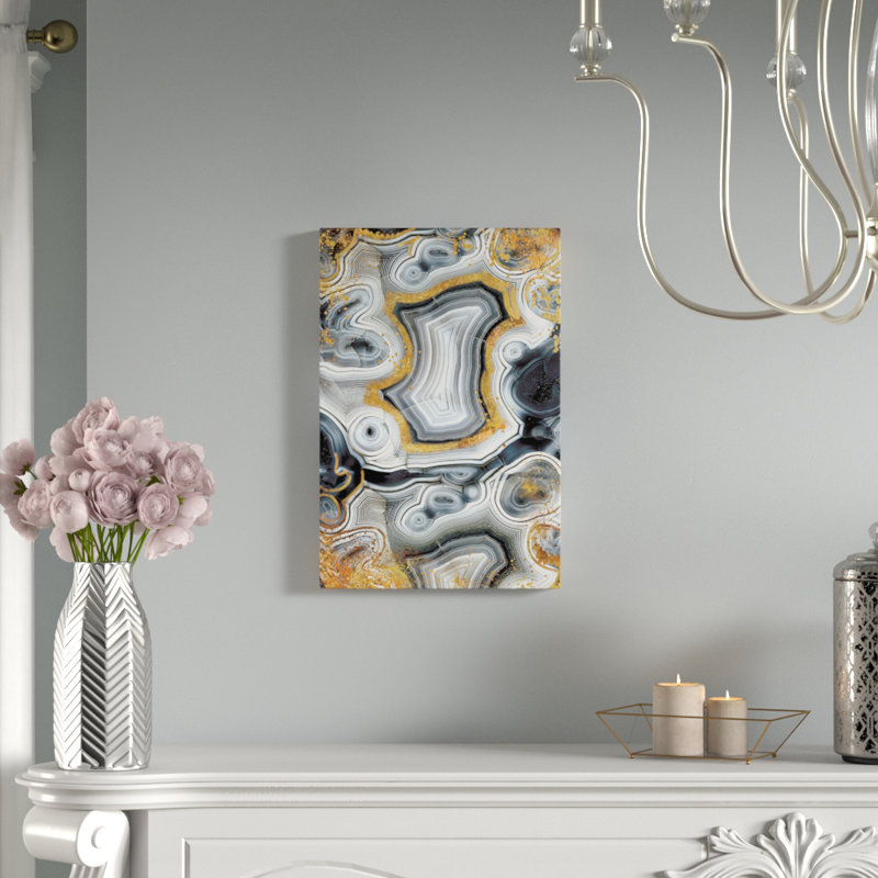 Geode onyx, impression sur toile tendue, Papier d'art encadré noir, Blanc, H 24 po x l 16 po x P 1 po