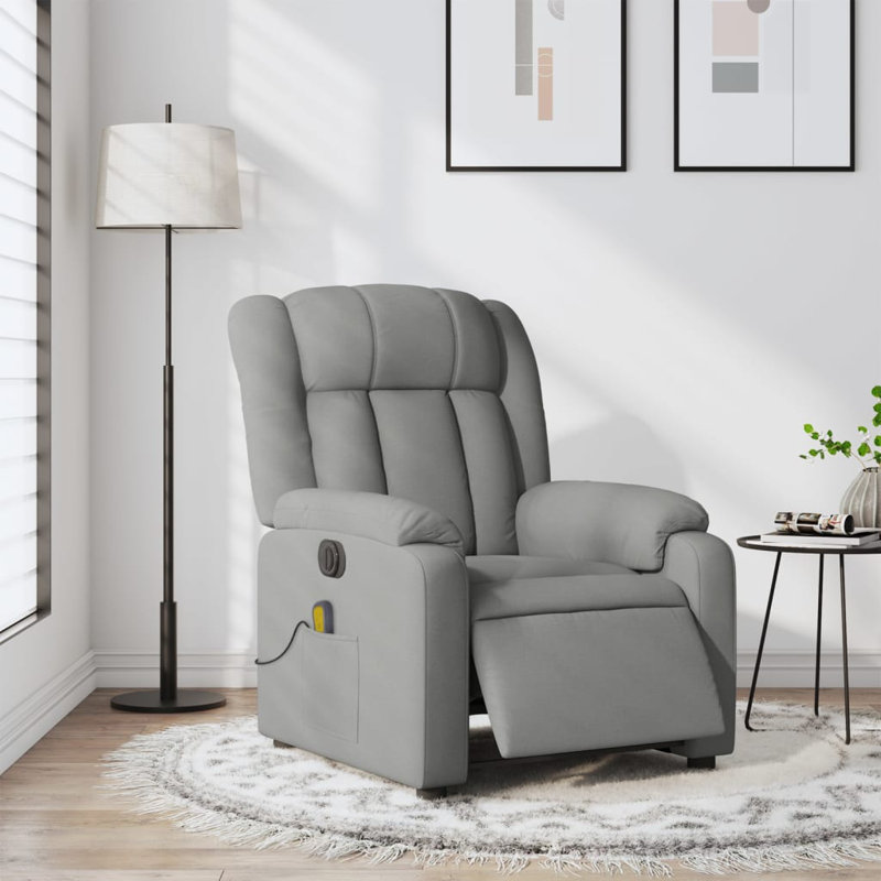 vidaXL Massage Recliner Chair, Adjustable, Light Gray Polyester, Power