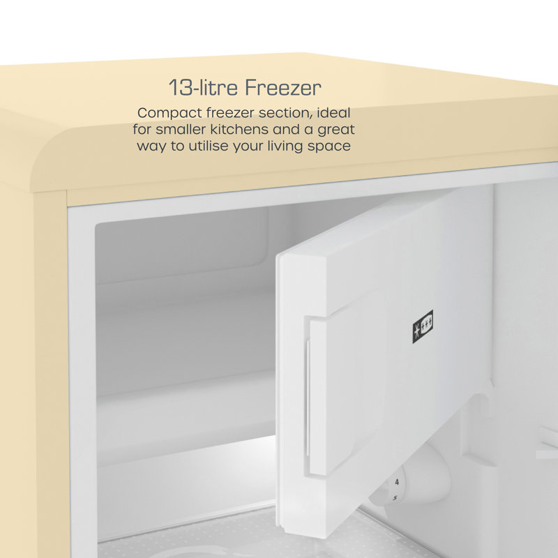 Swan  Retro Under Counter Fridge with 77L Fridge Capacity, 13L Freezer Capacity, 1 Glass Shelf, 3 Door Shelves, 1 Salad Drawer, E Energy Rated