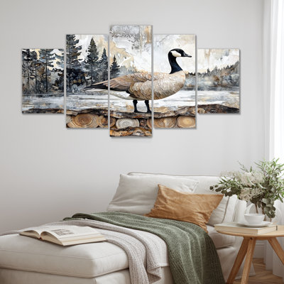 Canadian Goose In Pine Forest Landscape II - Goose Animal Wall Art - Traditional Wall Art Set