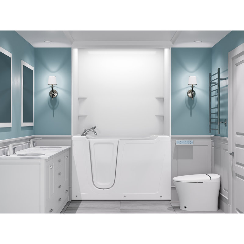 Baignoire de trempage à drain à gauche 36 po x 60 po en blanc avec ensemble de douche lisse Nova, Gauche