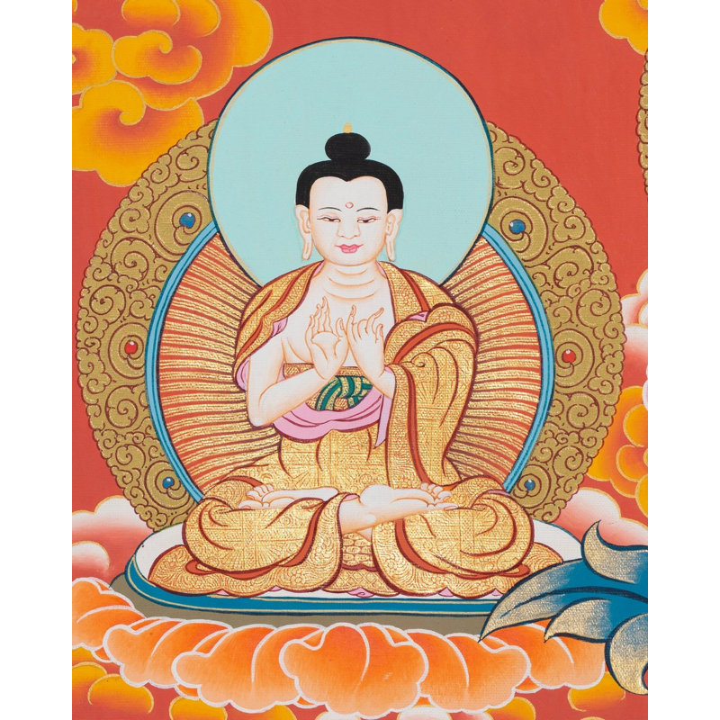 Manjushree avec 5 Dhyani Buddhas Thangka (Brocadeless Thangka)