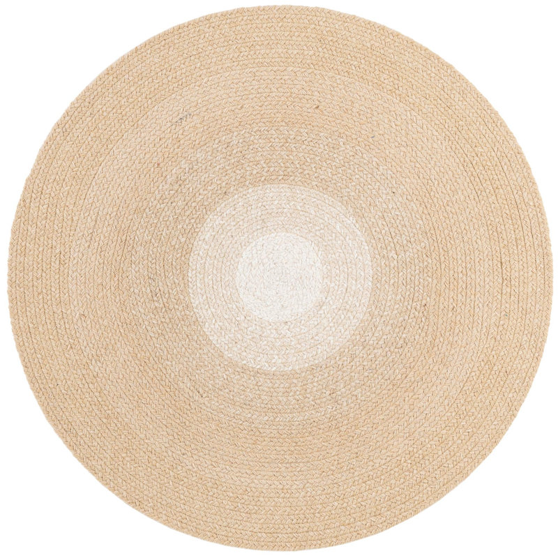  Ombre Hand Braided Wool Rug, Ivory, Round 3'1"