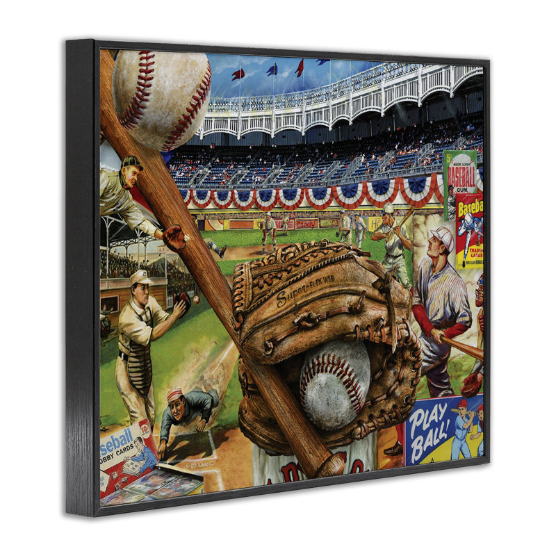 Baseball Sports Collage, estampe numérique par Ed Wargo, Giclée encadrée noir minuit, H 24 po x l 30 po