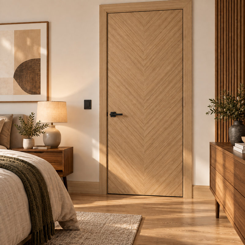 Panneau de porte à galandage 32 x 84 pouces Ego 5005, placage chêne naturel, portes coulissantes de style grange pour placard escamotable