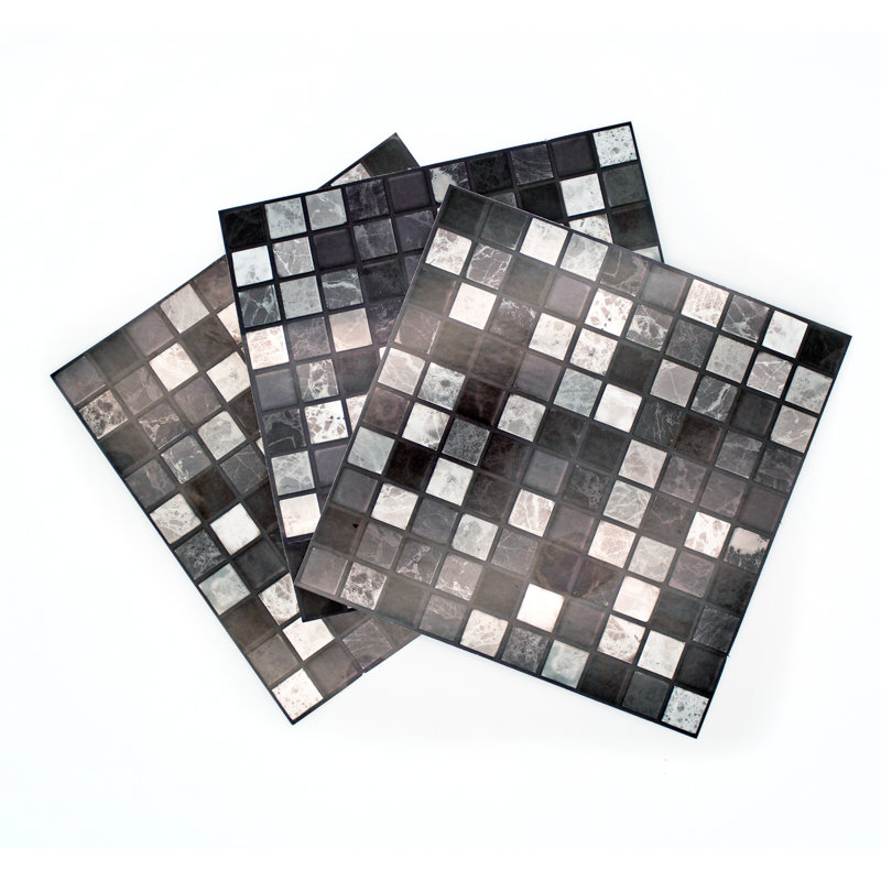 Marquina Metallic Marble Mosaic Wall Tile Sticker Set 15cm x 15cm , Black