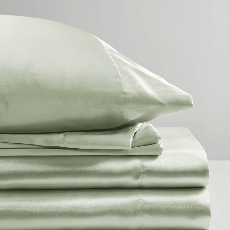Collection de draps de luxe en satin très grand lit - infroissable - confortable, compatible avec un matelas jusqu'à 16 po, 1 drap plat, 4 taies d'oreiller ajustées, douceur au toucher, minimisation des bris, literie d'ensemble, ajustement et douceur,