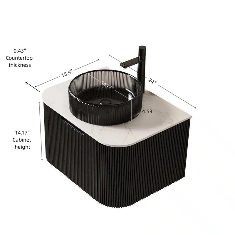 Meuble-lavabo en verre transparent 24 po, Noir, L 24 po