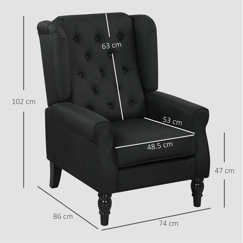Upholstered Armchair, Sponge, Black Linen 