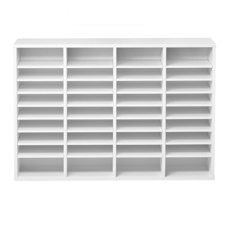 Literature Organizer, 36 Compartments Office Mailbox with Adjustable Shelves, Wooden Mailbox Sorter Medium Density Fiberboard Office Home Classroom Storage for Files, Documents, Papers, White