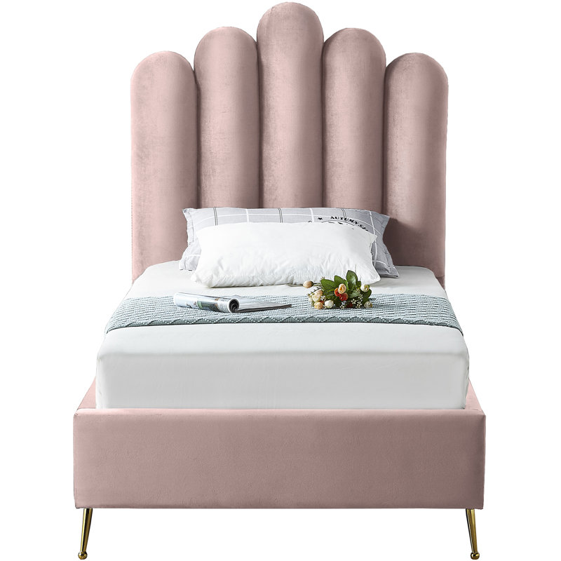 Lit plateforme tapissier Sonette, Simple, Velours rose