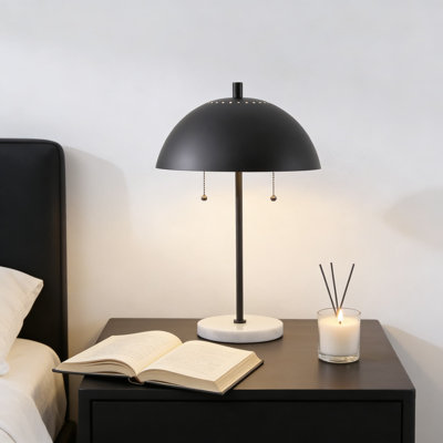 Modern Dome Table Lamp With Marble Base, Pull Chain Switch And Included LED Bulb For Bedroom Nightstand Or Living Room Desk