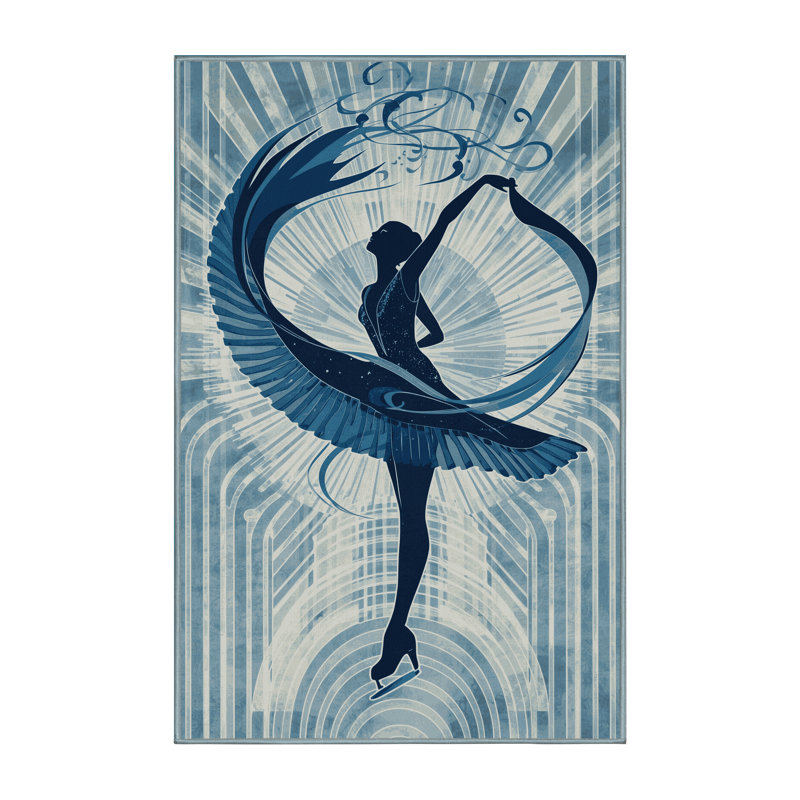 Tapis chic et luxueux lavable à la machine Hambrook Skating Ice, 3 X 5