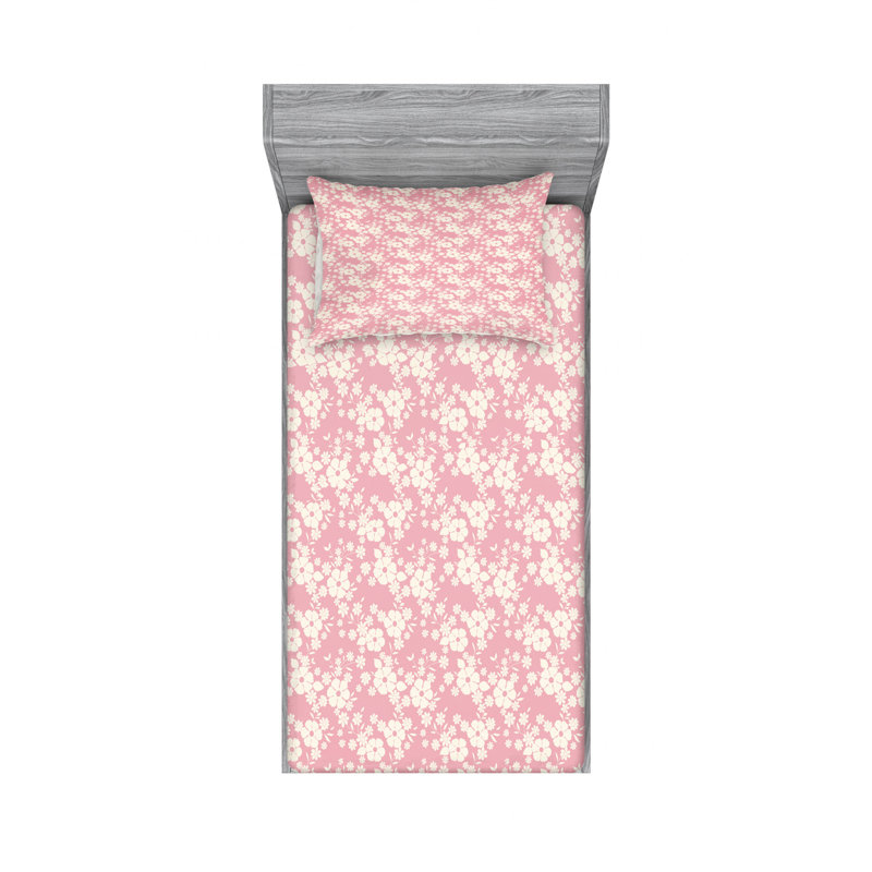 Microfiber Floral Sheet Set, Twin Sheet Set with Fitted Sheet