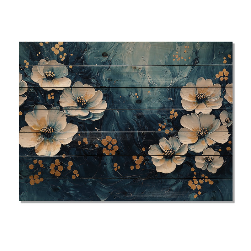 Garden Dahlia Effect At Night I - Dahlia Wood Wall Art - On Natural Pine Wood, 10" H x 20" W x 0.78" D