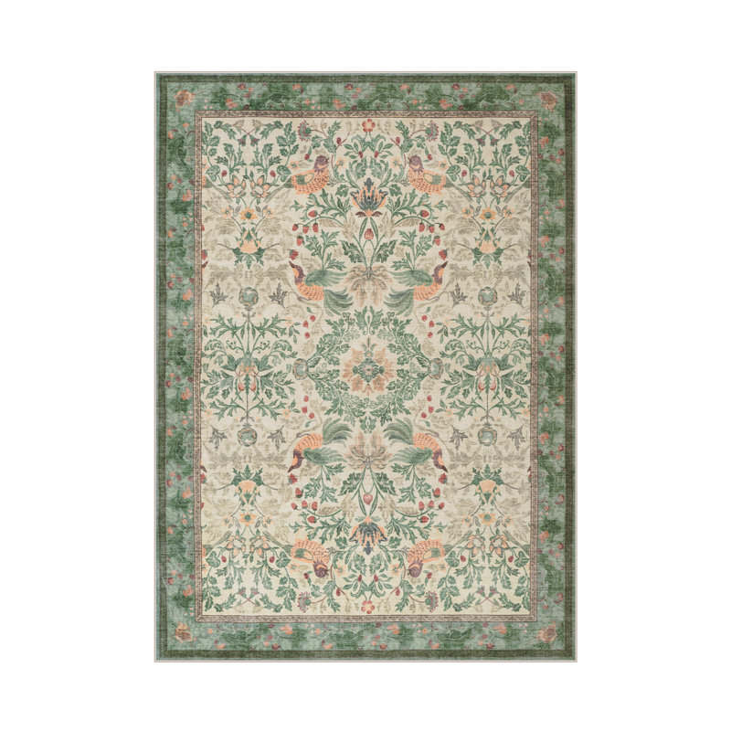  Tapis lavable à motif floral botanique vert sauge, tapis antidérapant traditionnel rétro pour le salon, la salle à manger et la chambre à coucher, revêtement de sol de style chalet