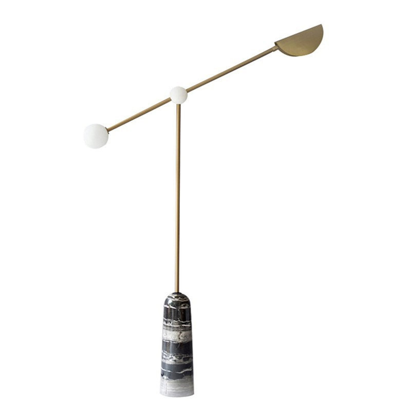 Funambulist Gold Floor Lamp With Marble Base | Minimalist Metal Frame, Warm White Light