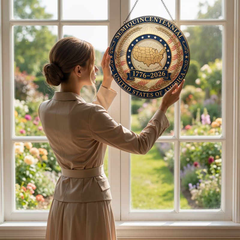 Panneau de fenêtre en verre pour décoration intérieure H 12 "United States USA 250th Anniversary, H 12 po