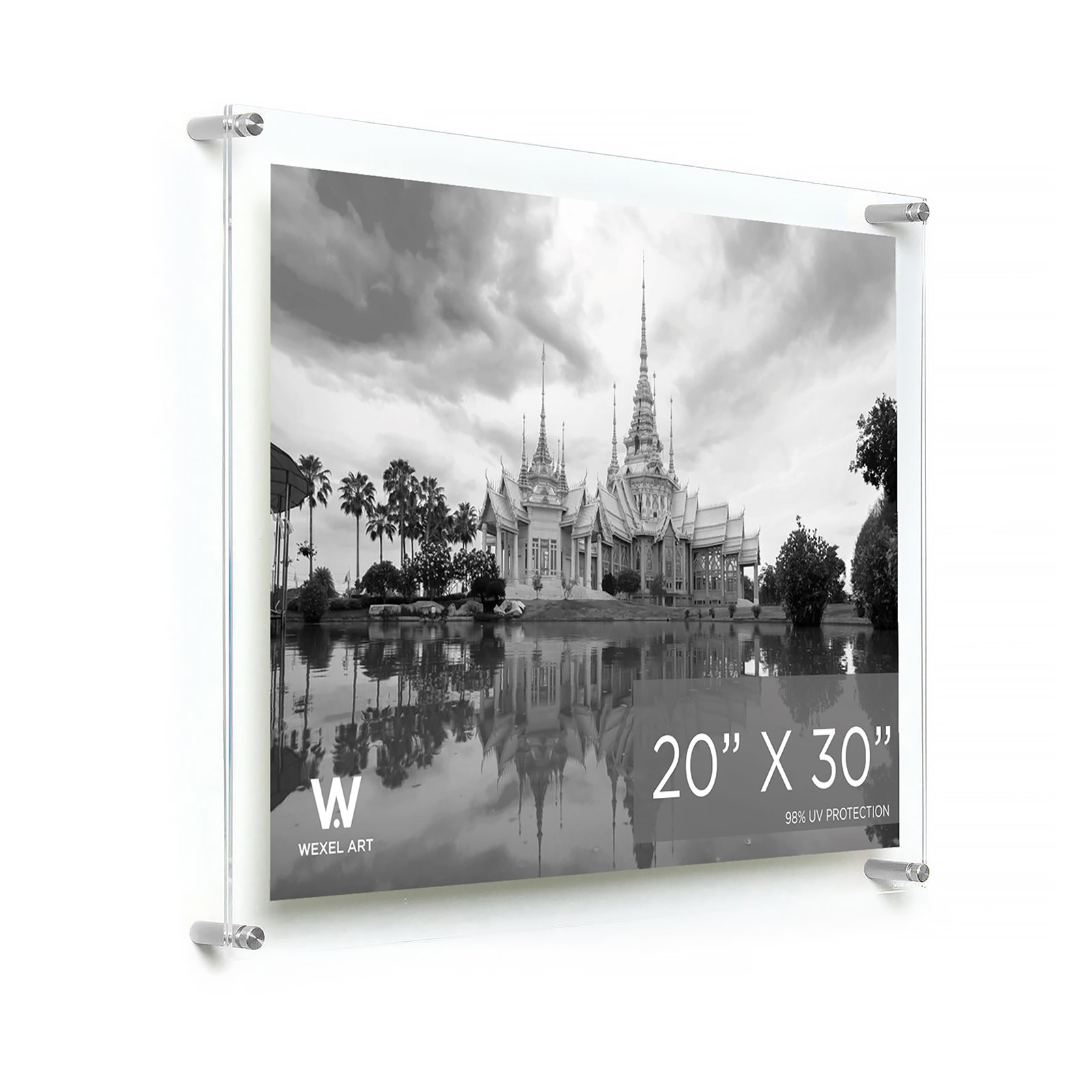 Clear UV-Grade Acrylic Modern Floating Picture Frame, Silver, 20" W x 30" H