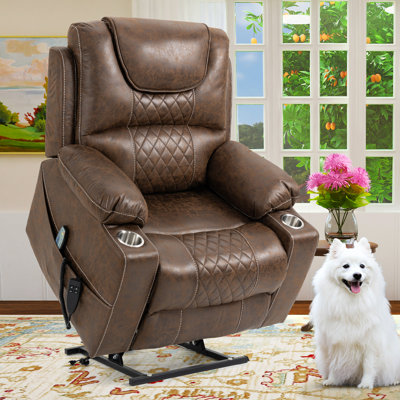 Annettia Billington 38.2"W 180° Flat Lay Power Recliner Massage Heater Lift Chair with Cup Holder & Dual Motors by Latitude Run