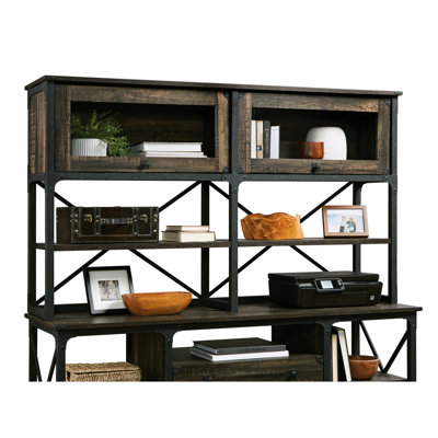 Office Industrial In Brown, Engineered Wood Build, 3 Adjustable Horizontal Shelves, Framed - Tempered Glass Doors, Open Back Shelf Design Brown , Shelves With Feature, Doors For Storage, Storage Space