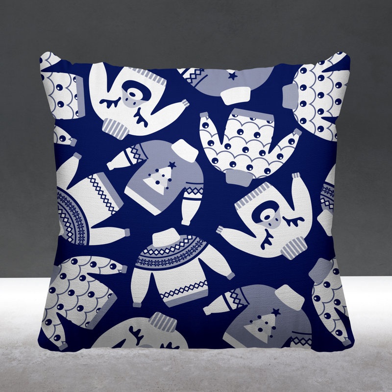 Coussin décoratif intérieur / extérieur Christmas, L 15 po x H 15 po, Bleu marine