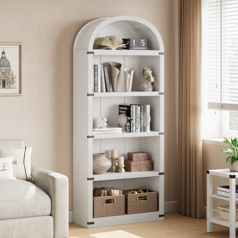 71,65 "blanc haut 5 niveaux bibliothèque étagère en bois arqué avec portes étagère de rangement pour le bureau à la maison