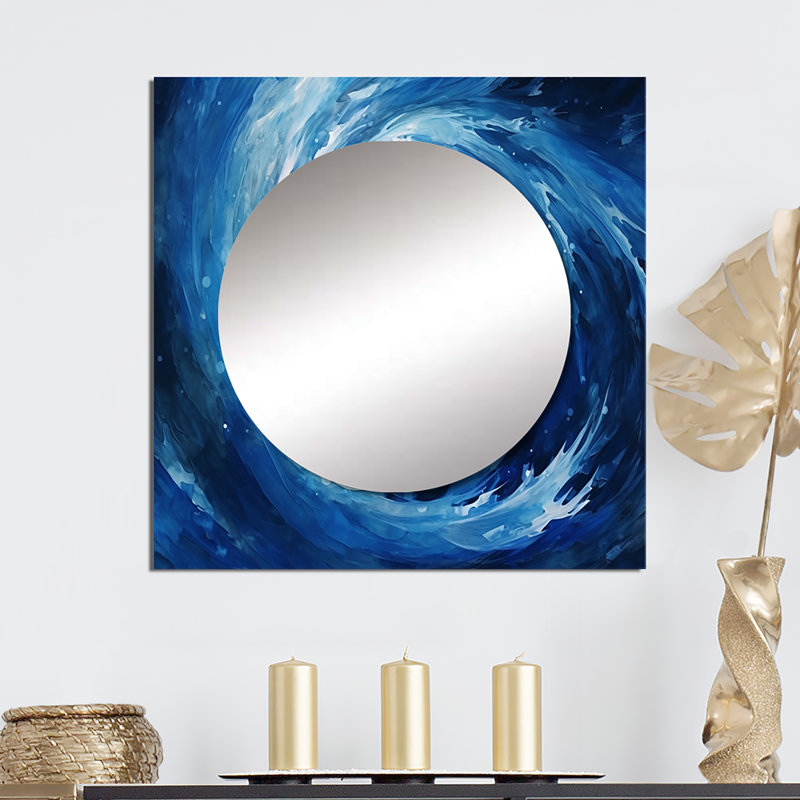 Buderus - Miroir carré à spirale abstraite spirale bleue VI, 36 po x 36 po