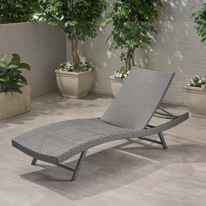 CHAISE EN PE WICKER, Gris, 1