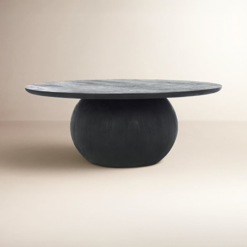 Table basse à piédestal en bois massif Iver, Noir