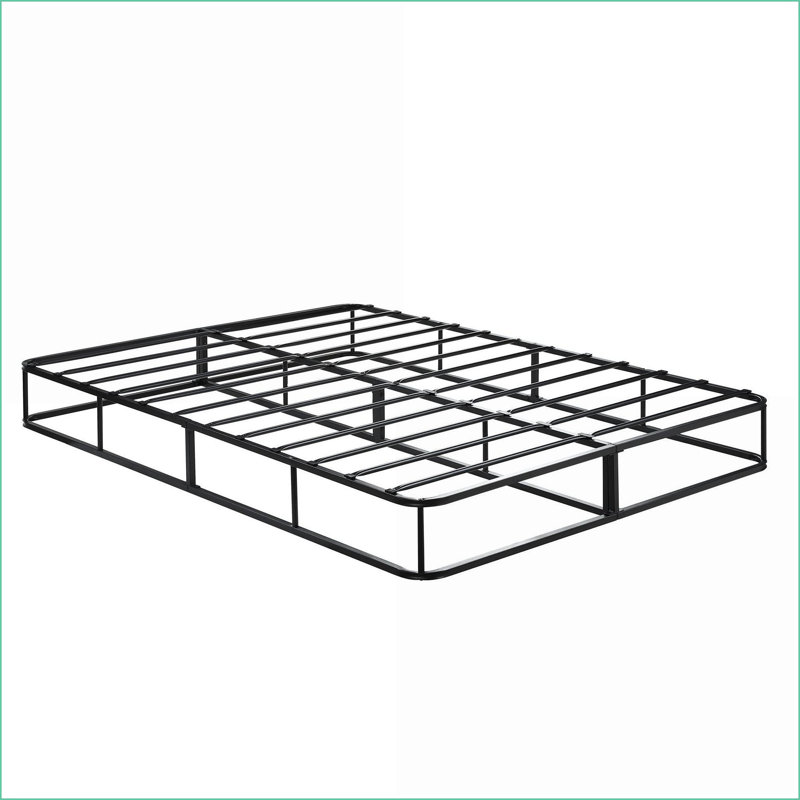 Queen Size Metal Mattress Foundation - 8.5" High Profile, 700lbs Capacity, Black Frame with White Textured Fabric Cover for Bedrooms