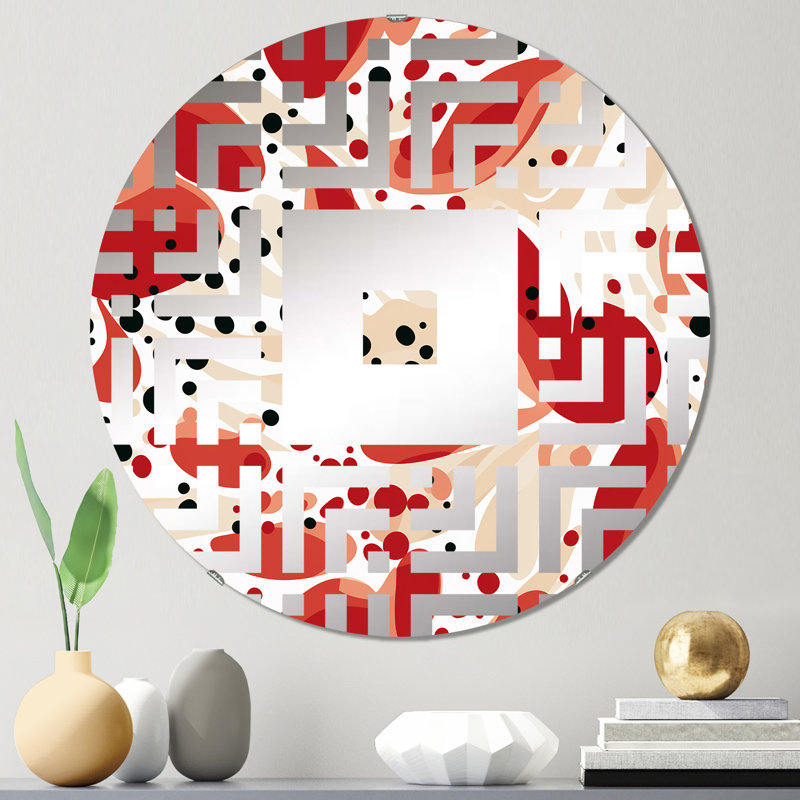 Motif à pois rouge et blanc - Miroir mural carré, 23,6 po x 23,6 po
