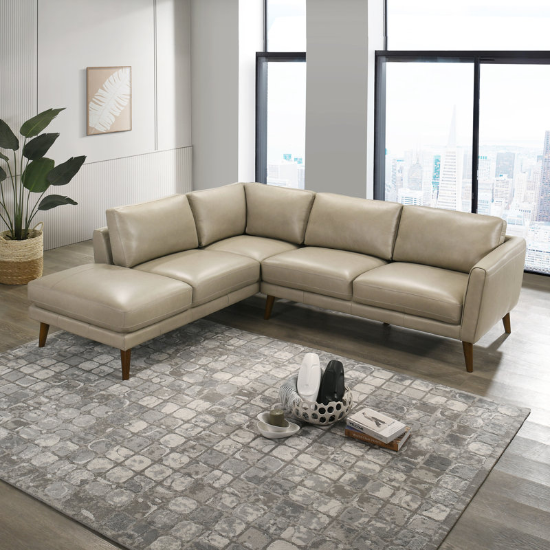 Mouloud 2-Piece Genuine Leather Sectional, Left Hand Facing, Beige Genuine Leather
