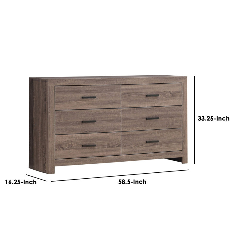 Commode double 6 tiroirs l 58,5 po, Marron