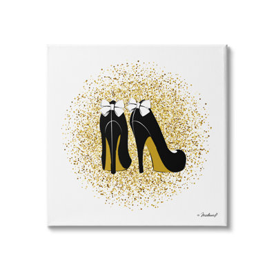 Gold Glitz Fashion Bow High Heels Abstract Splatter by Martina Pavlova - Print