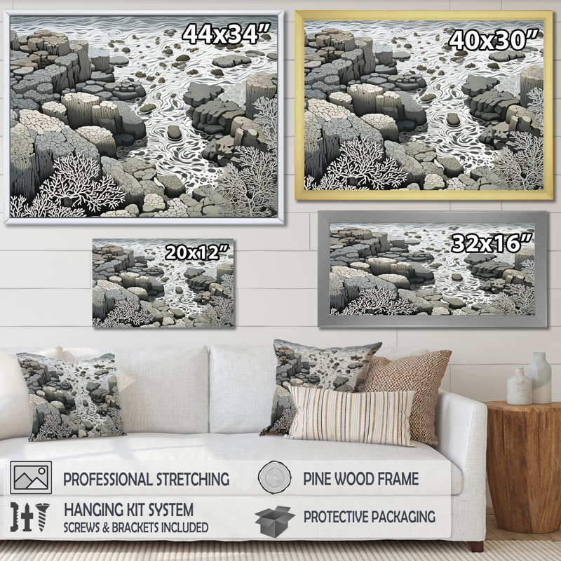 «Gray Abstract Landscape III», reproduction sur toile, Cadre naturel flottant, H 34 po x l 44 po x P 1,5 po