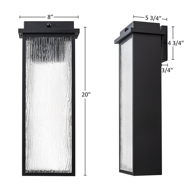 Black Motion Sensor Led Outdoor Wall Light With Ripple Glass( 2-pack)