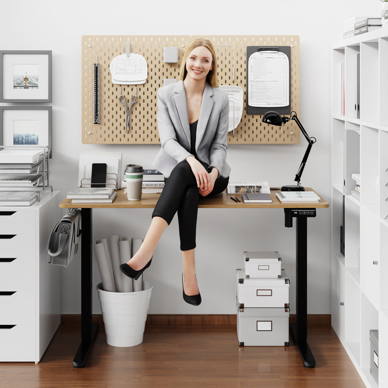 Leshae Adjustable Height Standing Desk for Home Office, 45.2" H x 48" W x 24" D, Yellow/Black