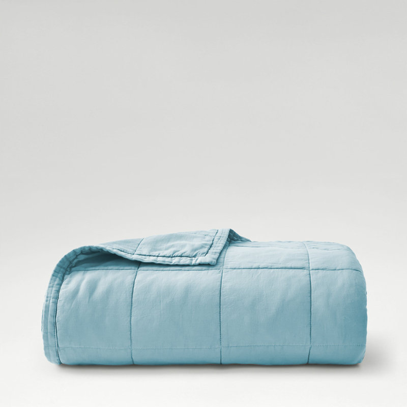 Laundered Cotton Throw Blanket, Chalk Blue