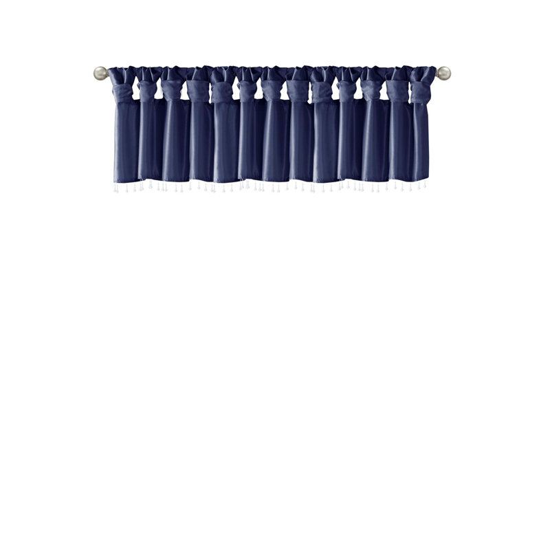 Cantonnière légère en fausse soie avec perles bleu marine 50 po x 26 po, Marine