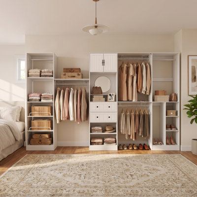 133.8" W Closet System Set With 2 Drawers And mirror